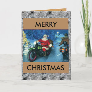 Kerstman met Harley-kerstkaart Feestdagen Kaart