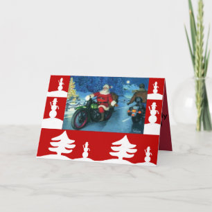 Kerstman met Harley-kerstkaart Feestdagen Kaart