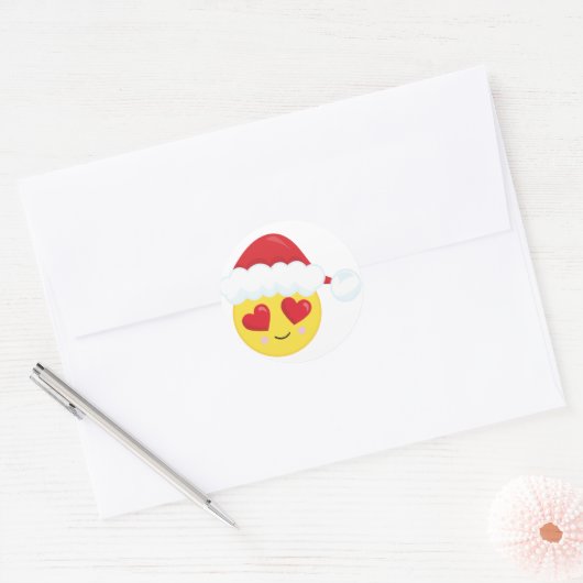 Kerstman met hart-ogen Emoji Kerstmis Ronde Sticker (Envelop)