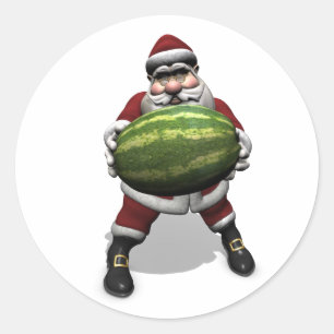 Kerstman Met Heel Grote Watermeloen Ronde Sticker
