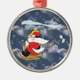 Kerstman met helikopterversier metalen ornament