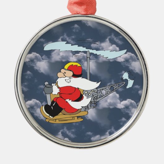 Kerstman met helikopterversier metalen ornament (Voorkant)