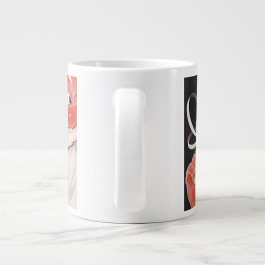 Kerstman met Herinneringsstring op Vinger Grote Koffiekop (Achterkant)