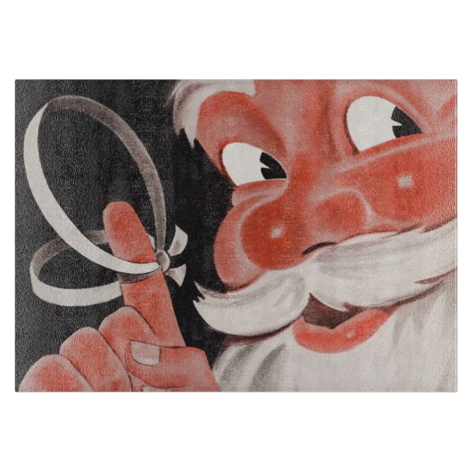 Kerstman met Herinneringsstring op Vinger Snijplank (Voorkant)