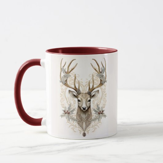 Kerstman met hert met hulst en bessen Kerstmis Mok (Links)