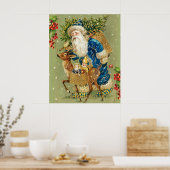 KERSTMAN MET HERTEN EN KERSTCADEAUS IN WINTERSNEEU POSTER (Keuken)