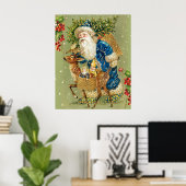KERSTMAN MET HERTEN EN KERSTCADEAUS IN WINTERSNEEU POSTER (Thuiskantoor)