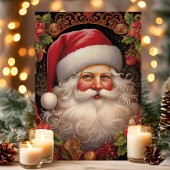 Kerstman met Holly Floral Christmas Feestdagen Kaart