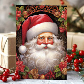  Kerstman met Holly Floral Christmas Feestdagen Kaart