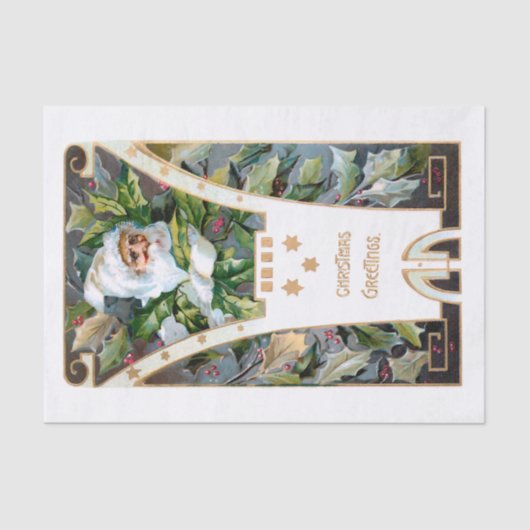  Kerstman met Holly & Gold Stars Tissuepapier (Voorkant)