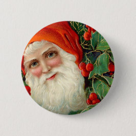 Kerstman met Holly Kerstmis Ronde Button 5,7 Cm