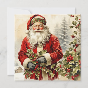 Kerstman met Hulstbes Feestdagenkaart
