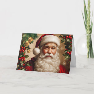 Kerstman met Hulstbes, Kerstversiering Feestdagen Kaart