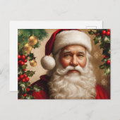 Kerstman met Hulstbes, Kerstversiering Feestdagenkaart (Voorkant / Achterkant)