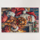 Kerstman met Ierse Rode Setter Kerst Kunst Legpuzzel (Horizontaal)