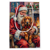 Kerstman met Ierse Rode Setter Kerstkunst Medium Cadeauzakje (Voorkant)