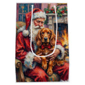 Kerstman met Ierse Rode Setter Kerstkunst Medium Cadeauzakje (Achterkant)