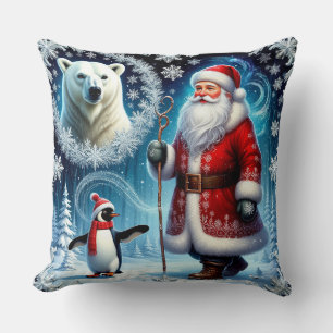 Kerstman met ijsbeer en pinguïn kussen