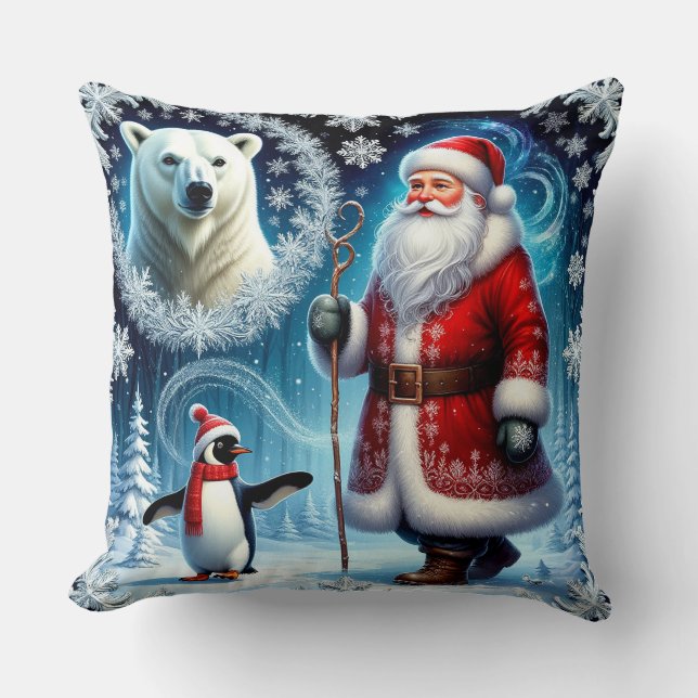 Kerstman met ijsbeer en pinguïn kussen (Voorkant)