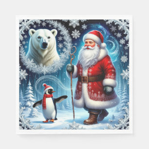 Kerstman met ijsbeer en pinguïn servet
