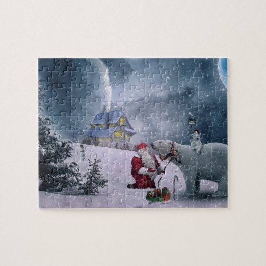 Kerstman met ijsbeer kerstpuzzel legpuzzel (Horizontaal)