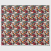 Kerstman met Jack Russell Kerst Kunst Cadeaupapier (Vlak)