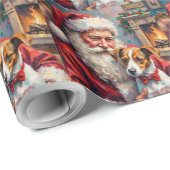 Kerstman met Jack Russell Kerst Kunst Cadeaupapier (Rol Hoek)