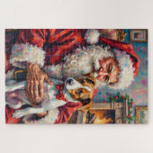Kerstman met Jack Russell Kerst Kunst Legpuzzel (Horizontaal)
