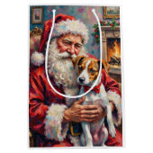 Kerstman met Jack Russell Kerstkunst Medium Cadeauzakje (Voorkant)