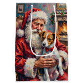 Kerstman met Jack Russell Kerstkunst Medium Cadeauzakje (Achterkant)