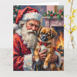 Kerstman met Japanse Chin Kerst Kunst Kaart