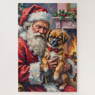 Kerstman met Japanse Chin Kerst Kunst Legpuzzel