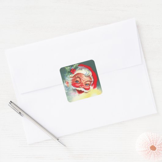  kerstman met kaars vierkante sticker (Envelop)