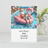 Kerstman met kat drijvend in zwembad Kerstfeest Kaart (Staand voorkant)