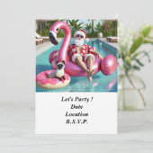 Kerstman met kat Kerstmis in juli Pool Party Kaart (Staand voorkant)