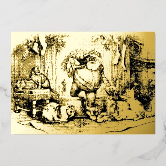  Kerstman met Katten & Honden Kerst Folie Feestdagenkaart (Voorkant)