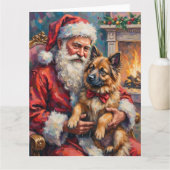 Kerstman met Keeshond Kerst Kunst Kaart (Voorkant)