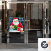 Kerstman met kerst in de sneeuw raamsticker (Kantoordeur)