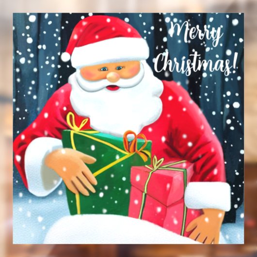 Kerstman met kerst in de sneeuw raamsticker (Vel 2)