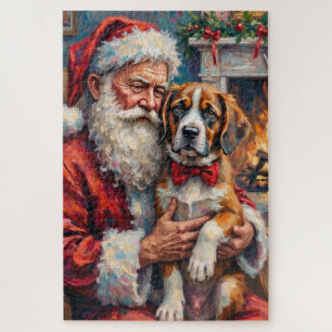Kerstman met Kerst Kunst van Sint Bernard Legpuzzel