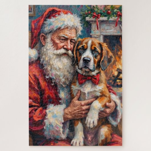 Kerstman met Kerst Kunst van Sint Bernard Legpuzzel (Verticaal)