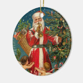 Kerstman met kerstangels rond een boom keramisch ornament (Links)