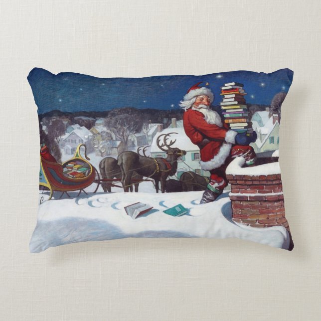Kerstman met kerstboeken, Accent Pillow Kussen (Voorkant)