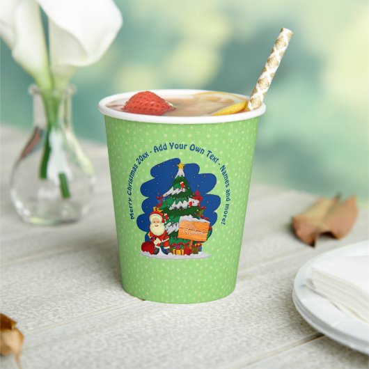 Kerstman met kerstboom 20xx voeg tekst toe papieren bekers (Insitu)