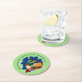 Kerstman met kerstboom 20xx voeg tekst toe ronde kartonnen onderzetter (Insitu)