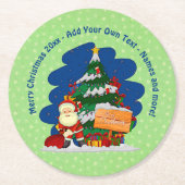 Kerstman met kerstboom 20xx voeg tekst toe ronde kartonnen onderzetter (Voorkant)