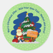Kerstman met kerstboom 20xx voeg tekst toe ronde sticker (Voorkant)