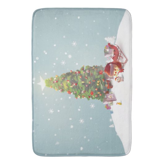 Kerstman met kerstboom badmat (Voorkant Verticaal)