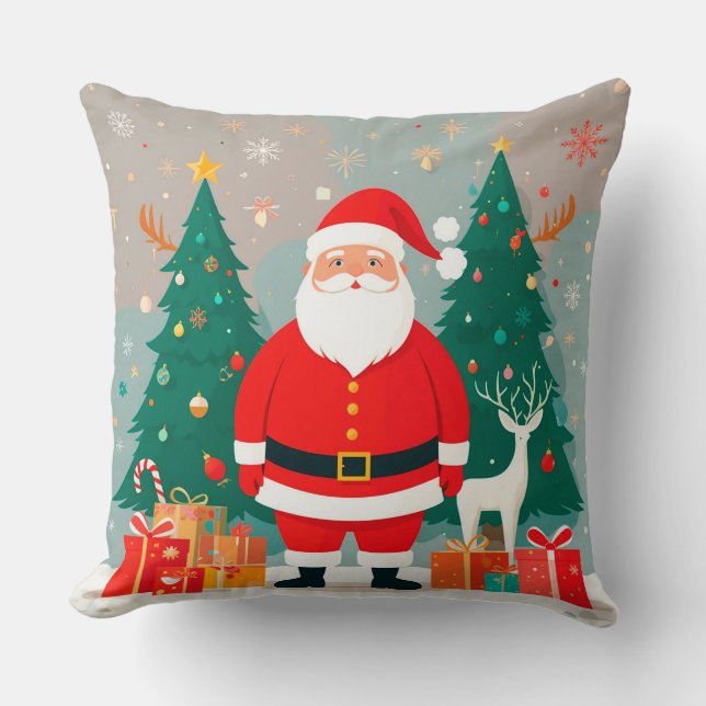 Kerstman met kerstboom en cadeaus kussen (Voorkant)