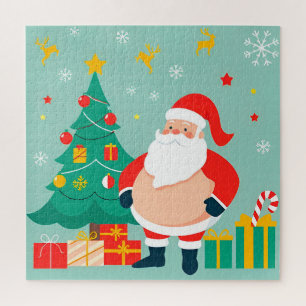 Kerstman met kerstboom en cadeaus legpuzzel